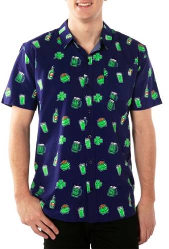 Imbracaminte barbati tipsy elves green beer tailored fit shirt blue