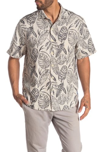 Imbracaminte barbati tommy bahama azzano fronds short sleeve leaf print linen hawaiian shirt havana bay