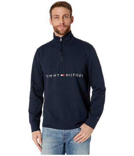 Imbracaminte barbati tommy hilfiger adaptive mock neck with extended half zipper pull sky captain
