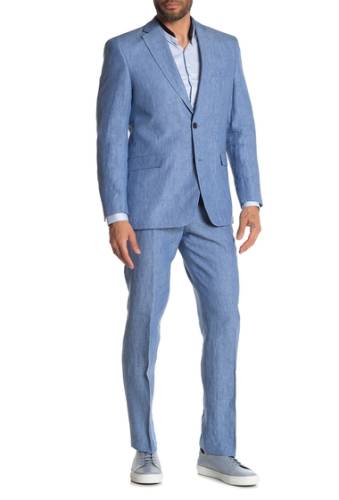 Imbracaminte barbati tommy hilfiger blue solid two button notch lapel linen suit blue