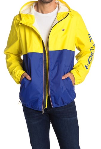 Imbracaminte barbati tommy hilfiger colorblock hooded rain jacket yellow nav