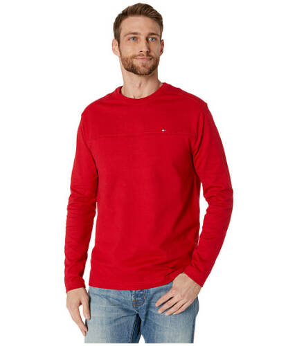 Imbracaminte barbati tommy hilfiger solid long sleeve t shirt with magnetic buttons at shoulders apple red