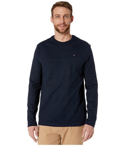 Imbracaminte barbati tommy hilfiger solid long sleeve t shirt with magnetic buttons at shoulders sky captain