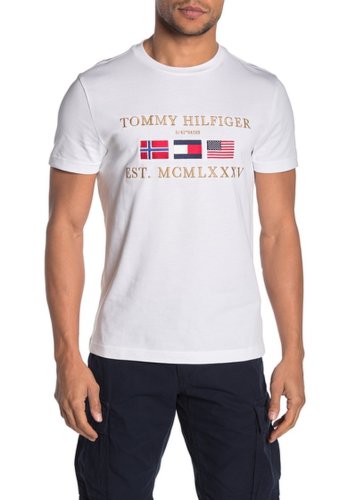 Imbracaminte barbati tommy hilfiger three flags embroidered t-shirt white