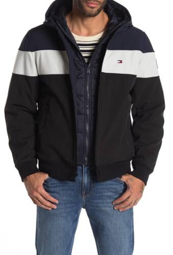 Imbracaminte barbati tommy hilfiger tricolor water-resistant hooded soft shell jacket whitenavyblack