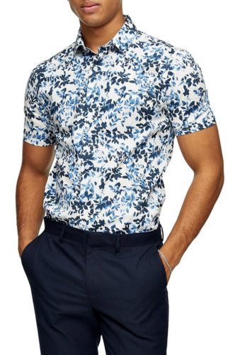 Imbracaminte barbati topman blur floral slim shirt white multi