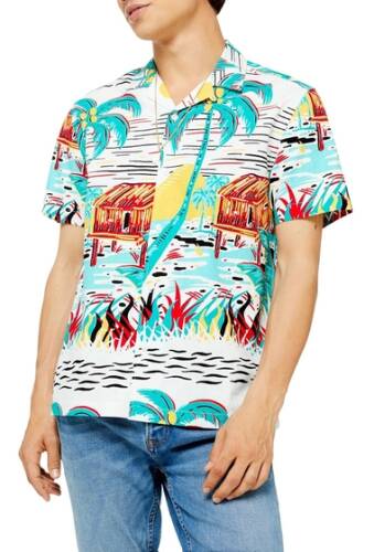 Imbracaminte barbati topman hawaiian huts revere shirt reg white multi