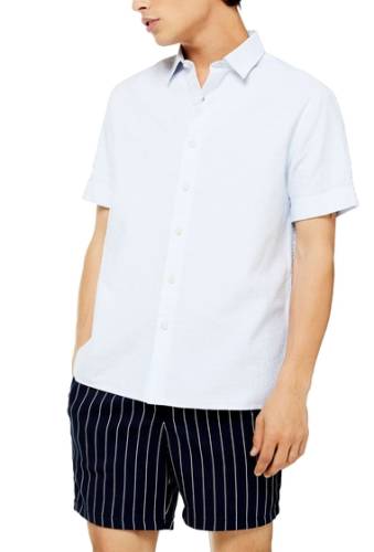 Imbracaminte barbati topman mlange slim fit short sleeve button-up shirt white