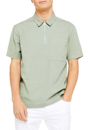 Imbracaminte barbati topman overhead short sleeve zip popover shirt olive