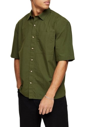 Imbracaminte barbati topman oversize short sleeve button-up shirt olive