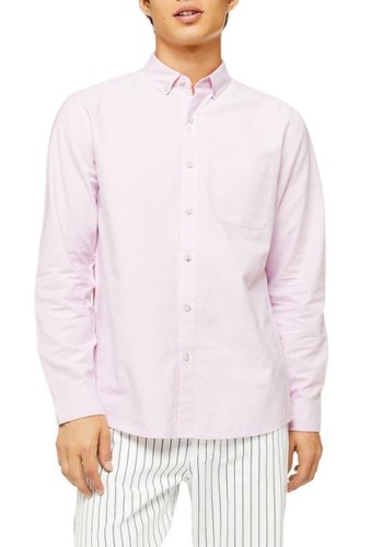 Imbracaminte barbati topman oxford skinny fit stretch cotton button-down shirt pink