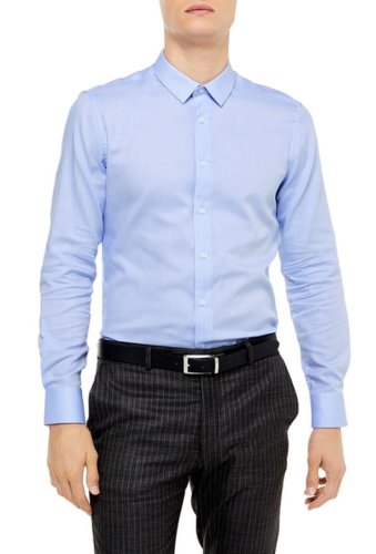Imbracaminte barbati topman premium slim fit herringbone button-up shirt light blue