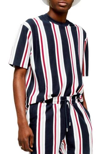 Imbracaminte barbati topman stripe short sleeve velour sweatshirt navy multi