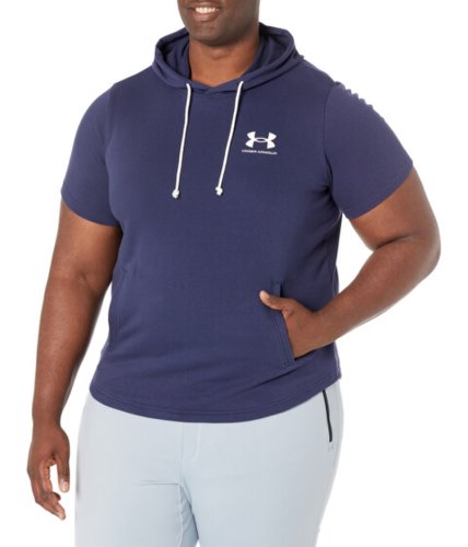 Imbracaminte barbati under armour rival terry left chest short sleeve hoodie midnight navyonyx white