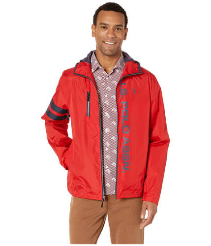 Imbracaminte barbati us polo assn hooded windbreaker w striped sleeves engine red
