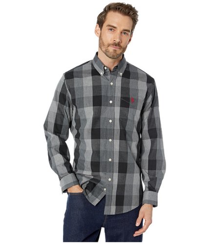 Imbracaminte barbati us polo assn long sleeve classic fit plaid heather woven campus gray