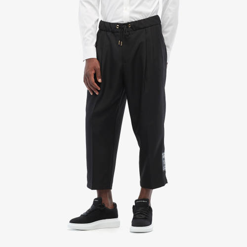 Imbracaminte barbati versace elastic cropped pleated trousers black