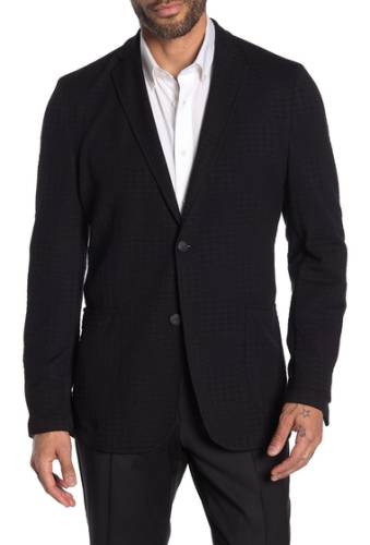 Imbracaminte barbati vince camuto black solid houndstooth embosssed two button notch lapel stretch blazer black solid
