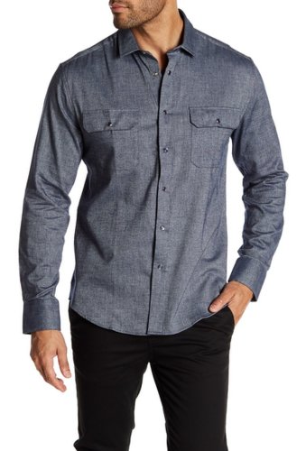 Imbracaminte barbati vince camuto double chest pocket snap slim fit sport shirt navy flannel solid