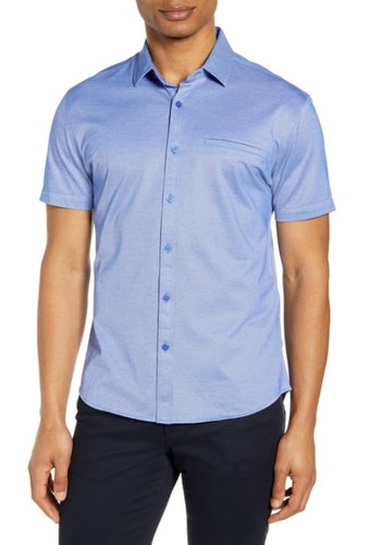 Imbracaminte barbati vince camuto slim fit short sleeve button-up shirt blue solid