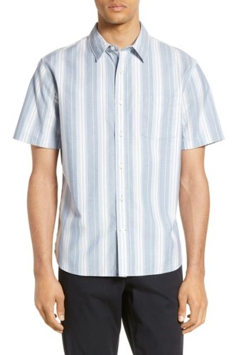 Imbracaminte barbati vince variegated striped slim fit short sleeve shirt spruce blue