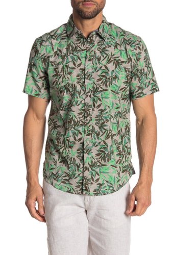 Imbracaminte barbati wallin bros woven printed short sleeve regular fit shirt grey green lush palms