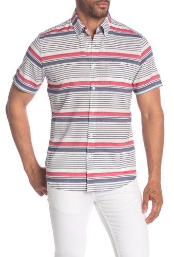 Imbracaminte barbati wallin bros yard stripe short sleeve slim fit shirt white red nautical