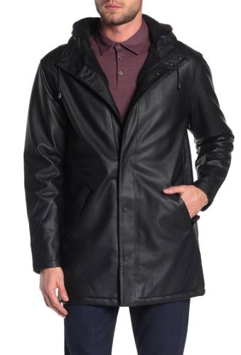 Imbracaminte barbati weatherproof faux fur hooded faux leather jacket black