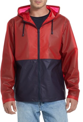 Imbracaminte barbati weatherproof vintage translucent plaid colorblock rainslicker hoodie jacket red