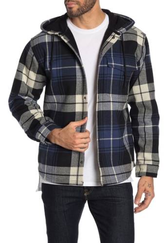 Imbracaminte barbati wolverine bucksaw plaid flannel fleece lined hooded shirt jacket blue plaid