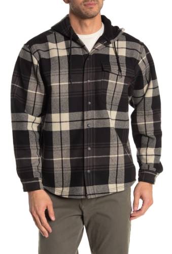 Imbracaminte barbati wolverine bucksaw plaid flannel fleece lined hooded shirt jacket gunmetal p