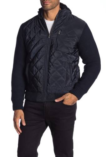 Imbracaminte barbati xray faux shearling lined quilted zip-up hoodie navy