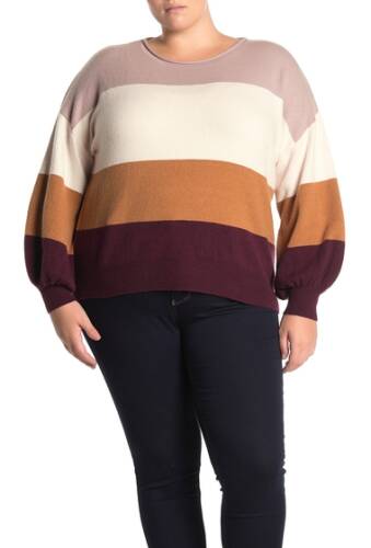 Imbracaminte femei 14th union boatneck balloon sleeve sweater plus size purple multi joan stripe