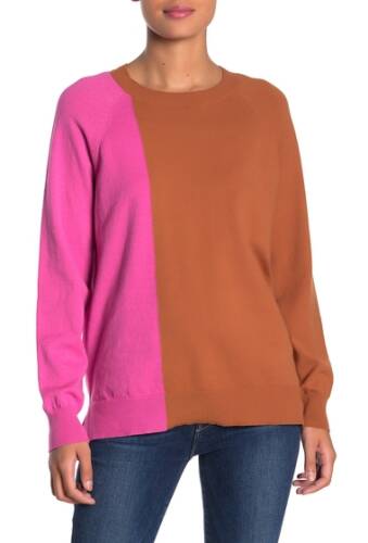 Imbracaminte femei 14th union colorblock pullover sweater regular petite tan spice- pink phlox