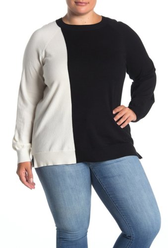 Imbracaminte femei 14th union colorblock sweater plus size black- ivory cloud