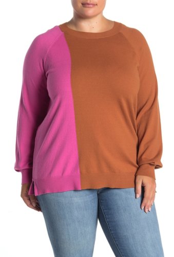 Imbracaminte femei 14th union colorblock sweater plus size tan spice- pink phlox