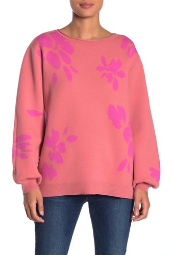 Imbracaminte femei 14th union floral jacquard knit sweater regular petite coral mauve- pink phlox
