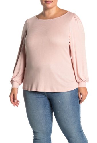 Imbracaminte femei 14th union long puff sleeve boatneck blouse plus size pink smoke