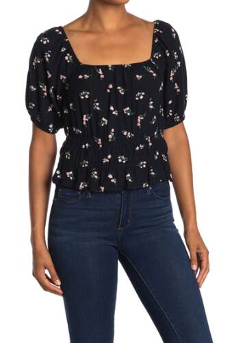Imbracaminte femei abound puff sleeve floral print textured top black classical bloom