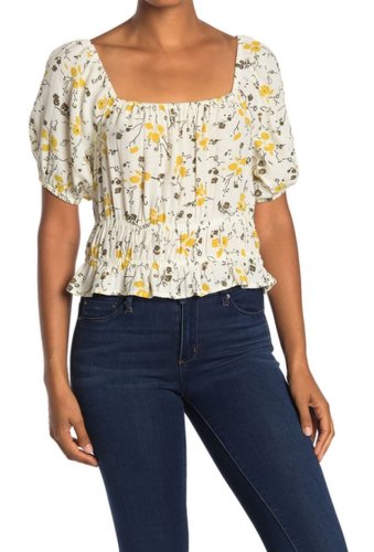 Imbracaminte femei abound puff sleeve floral print textured top ivory redux floral