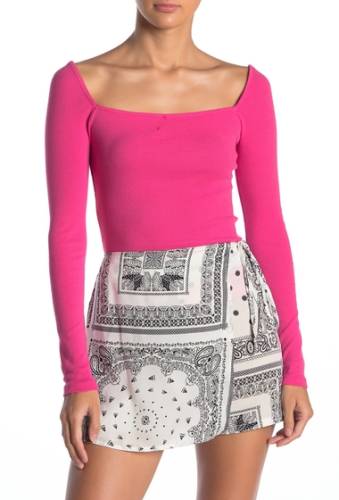 Imbracaminte femei abound ribbed square neck long sleeve top pink rouge