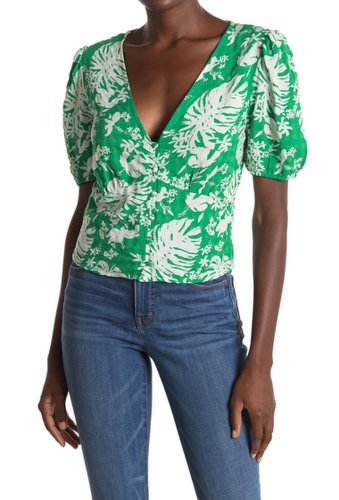 Imbracaminte femei abound tropical puffed sleeve blouse green tropical floral