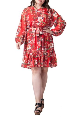 Imbracaminte femei acalin floral balloon sleeve dress plus size red