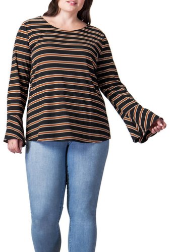 Imbracaminte femei acalin striped bell sleeve top plus size black