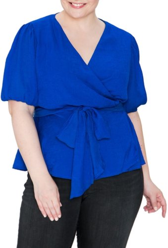 Imbracaminte femei acalin surplice bubble sleeve wrap top plus size royal blue
