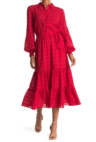 Imbracaminte femei acalin textured stripe long sleeve midi shirt dress red