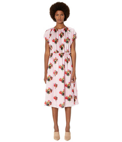 Imbracaminte femei adam lippes printed hammered silk short sleeve ruffle waist dress pink floral