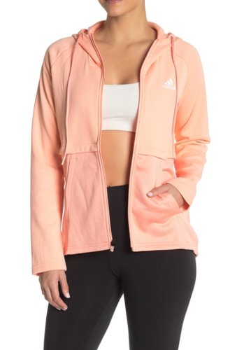 Imbracaminte femei adidas colorblock zip up hooded tech jacket glow pinkwhite