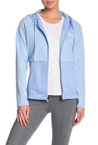 Imbracaminte femei adidas front zip hooded jacket glow bluewhite