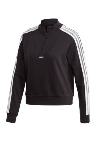 Imbracaminte femei adidas stripe sleeve quarter zip sweater blackwhit